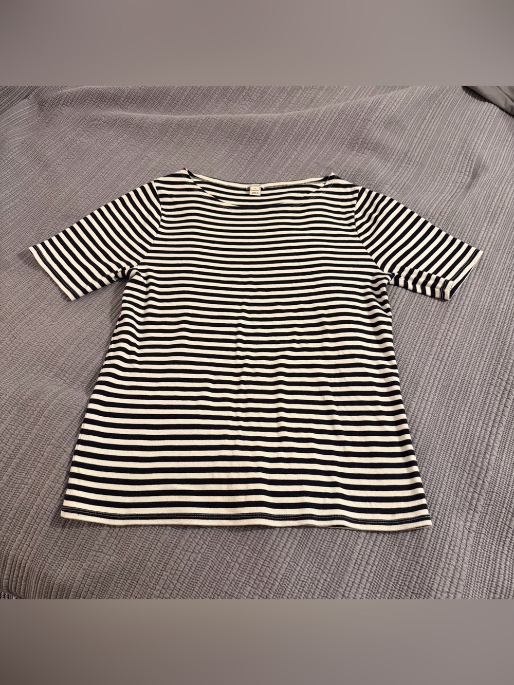 J. Crew Black and White Striped Short Sleeve Tee Size XL Boat Neckline